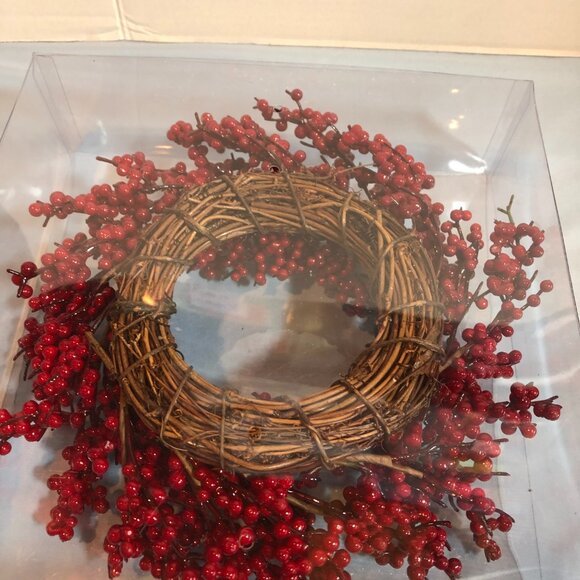 Candle Ring Red Berry Wreath Holder #JS - Picture 2 of 5